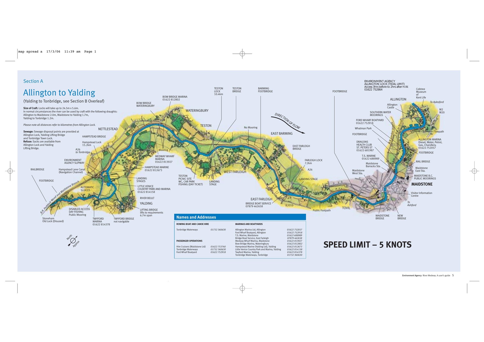 River Medway map: Allington to Yalding